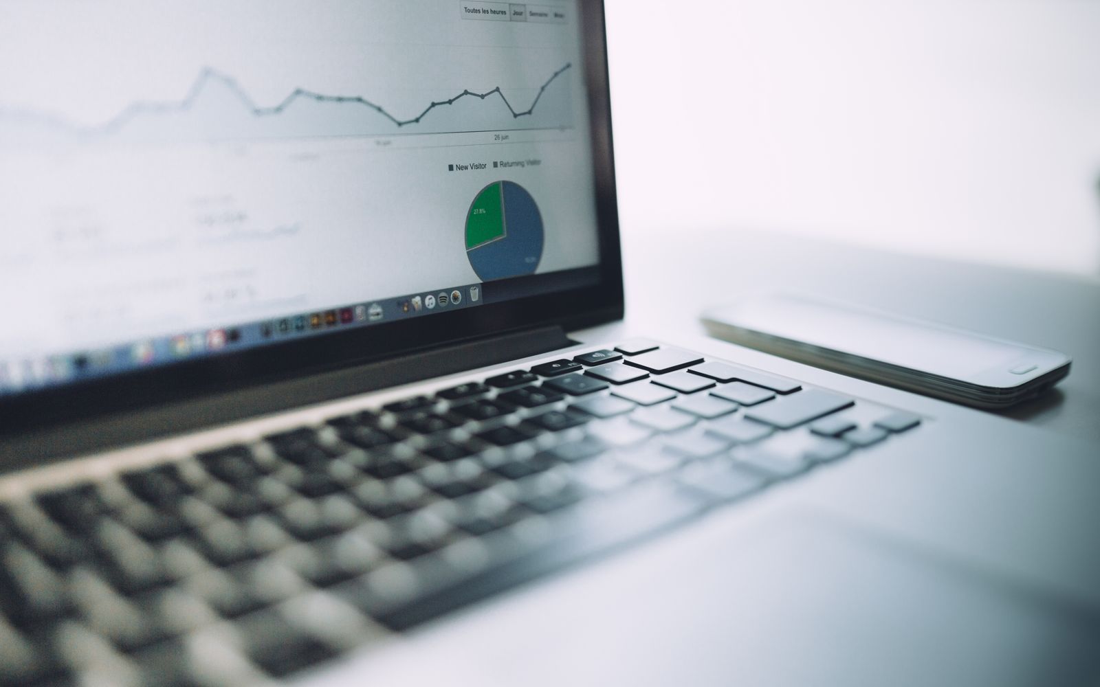 A laptop showing an analytics dashboard with charts and graphs, symbolizing modern data analysis tools.