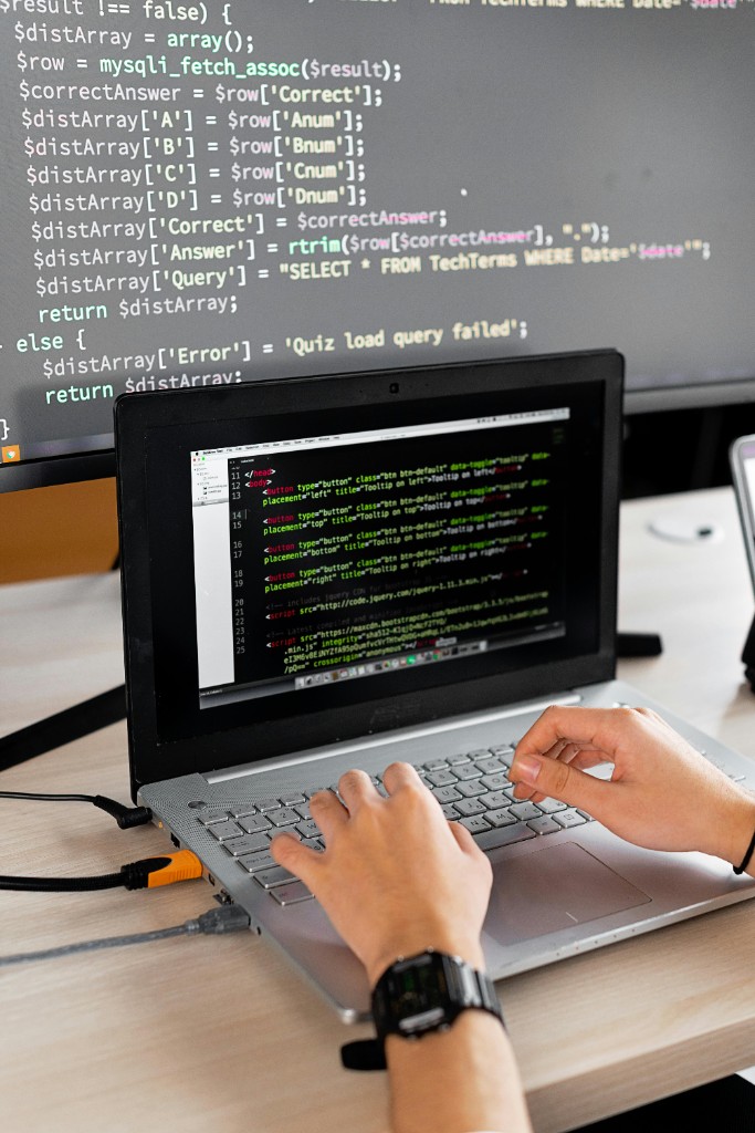 Code on laptop screen
